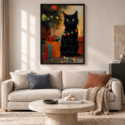 Black Cat with Christmas Gifts Wall Art 2