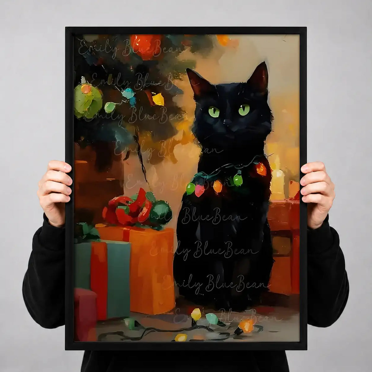 Black Cat with Christmas Gifts Wall Art 3
