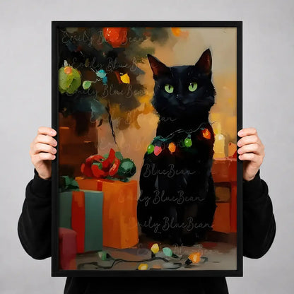 Black Cat with Christmas Gifts Wall Art 3