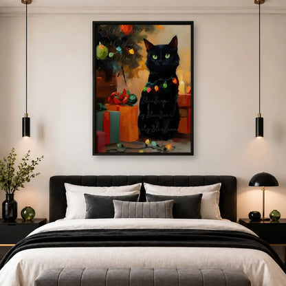 Black Cat with Christmas Gifts Wall Art 4