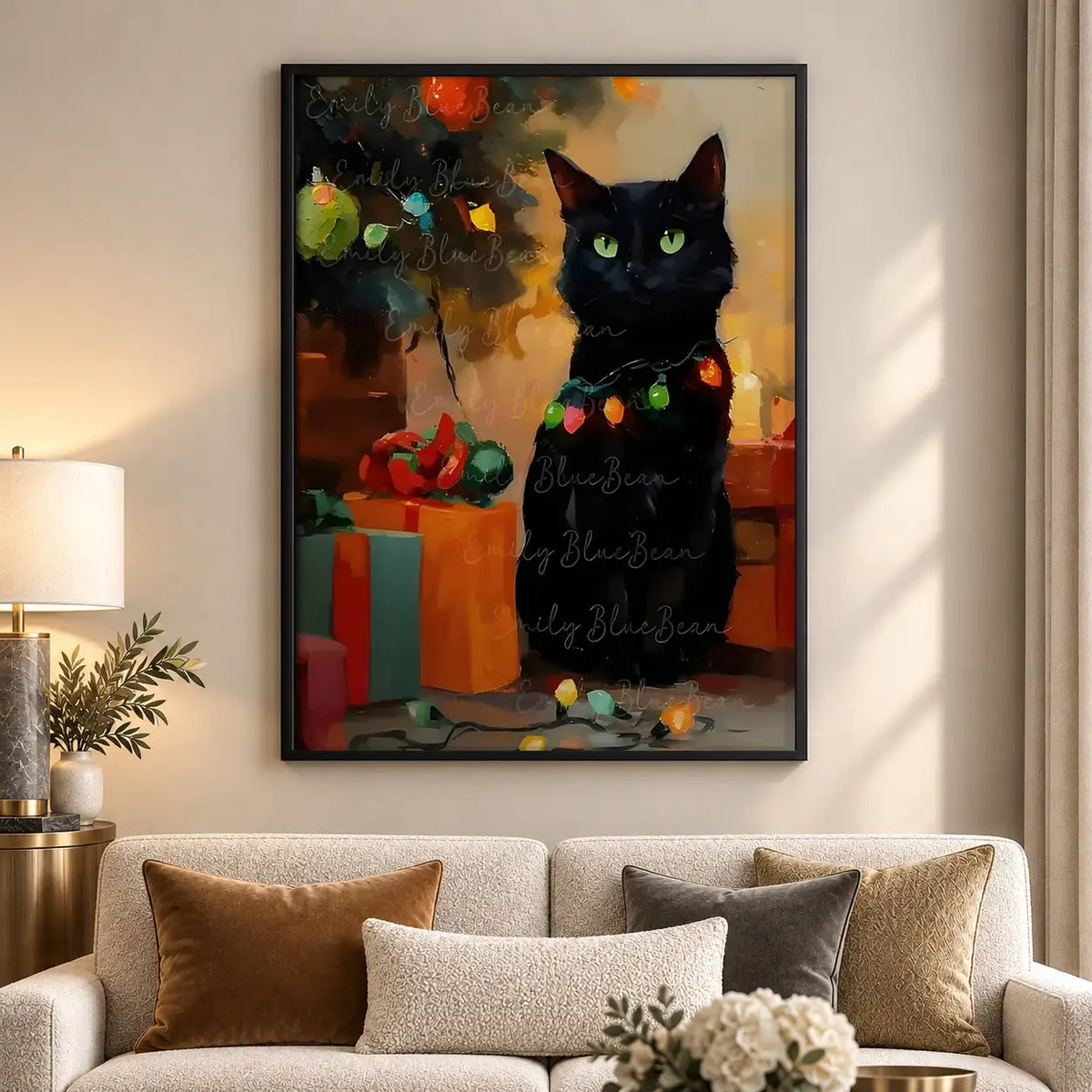 Black Cat with Christmas Gifts Wall Art 5