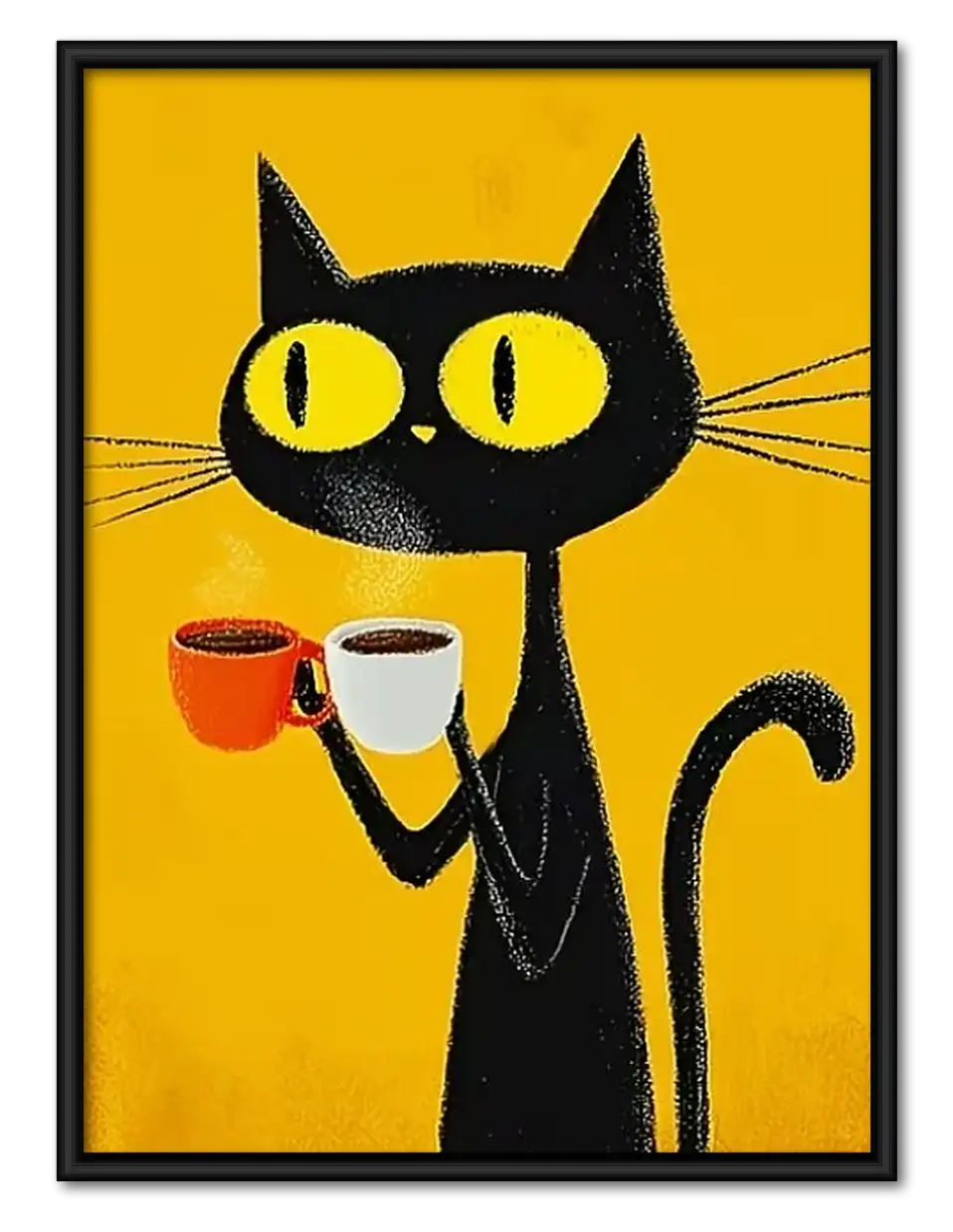 Black Cat with Coffee Cup Wall Art 1