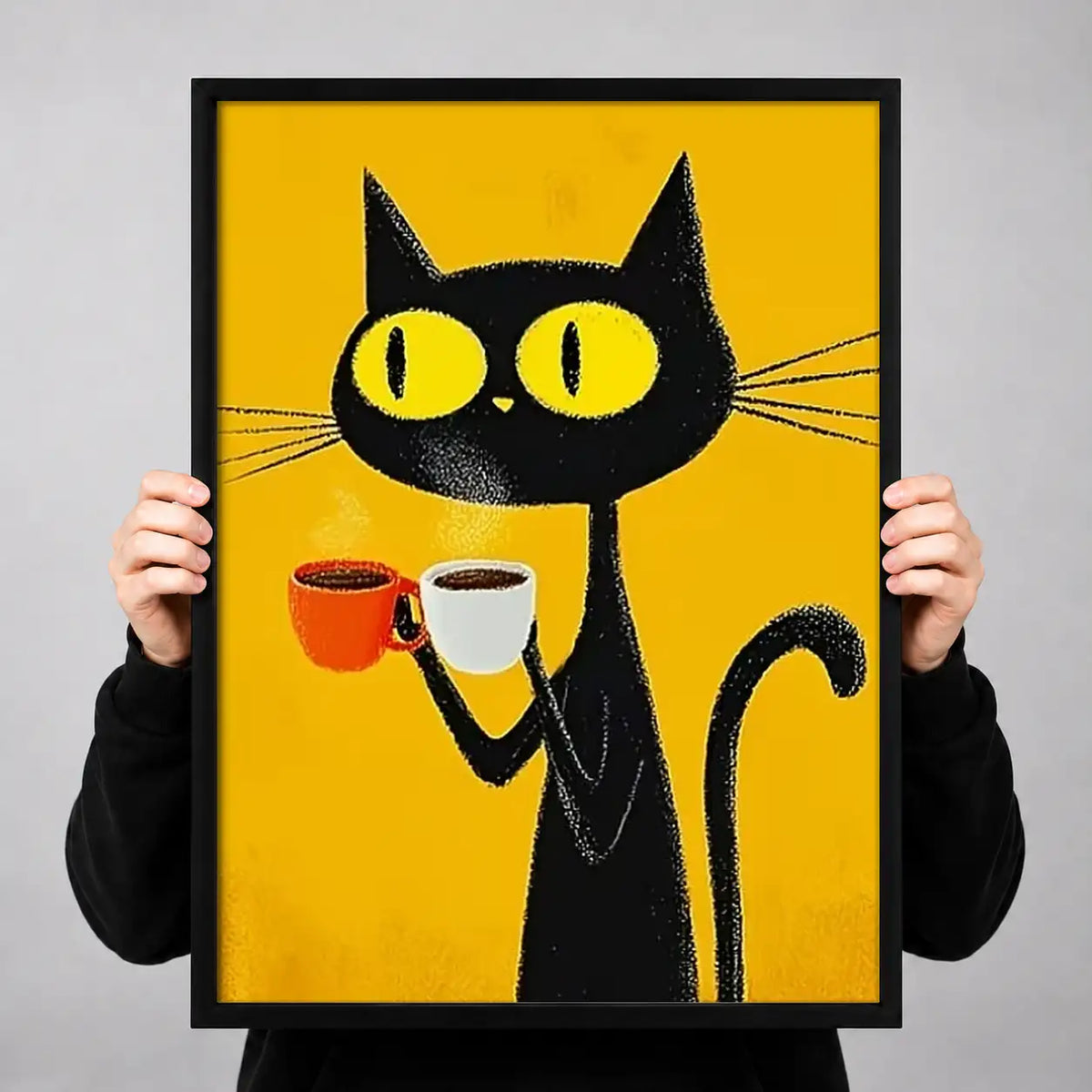 Black Cat with Coffee Cup Wall Art 3