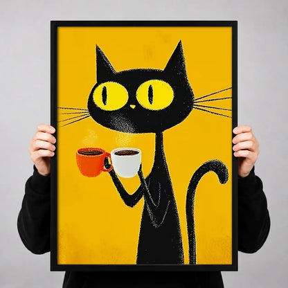 Black Cat with Coffee Cup Wall Art 3