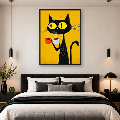 Black Cat with Coffee Cup Wall Art 4