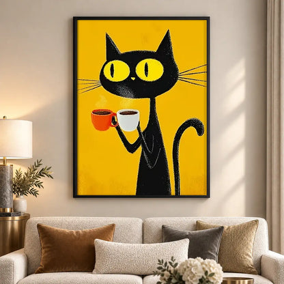 Black Cat with Coffee Cup Wall Art 5