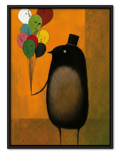 Black Cat with Colorful Balloons Wall Art 1