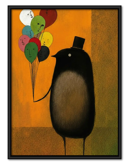 Black Cat with Colorful Balloons Wall Art