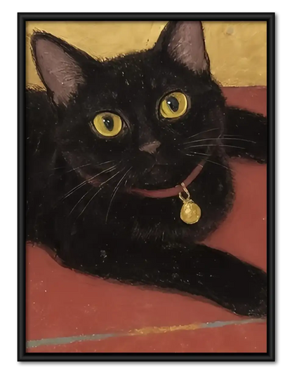 Black Cat with Golden Bell Wall Art 1
