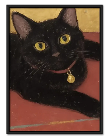 Black Cat with Golden Bell Wall Art