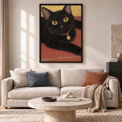 Black Cat with Golden Bell Wall Art 2