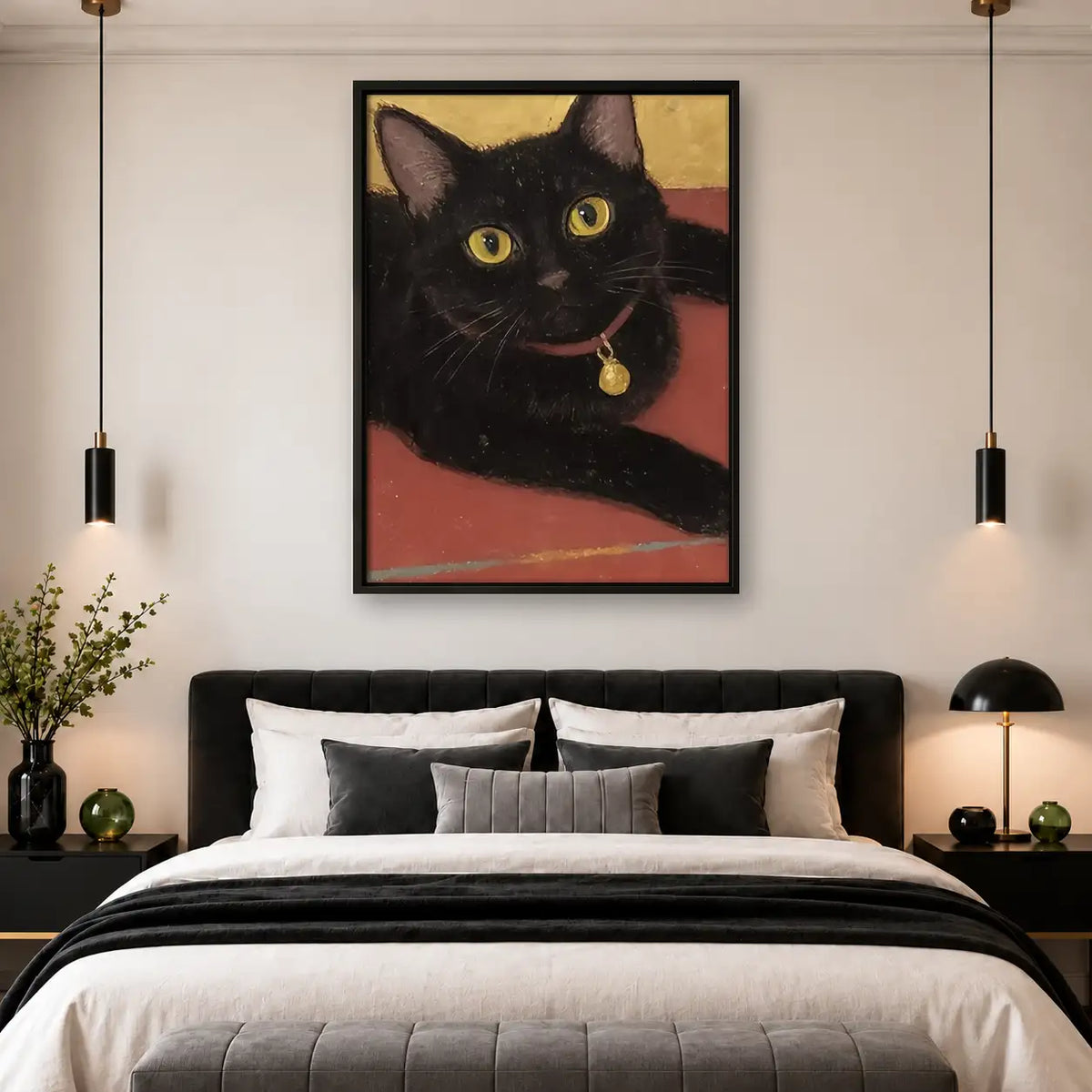 Black Cat with Golden Bell Wall Art 4