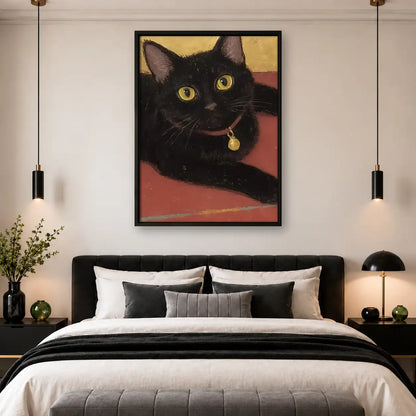 Black Cat with Golden Bell Wall Art 4