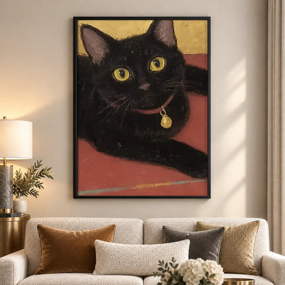 Black Cat with Golden Bell Wall Art 5