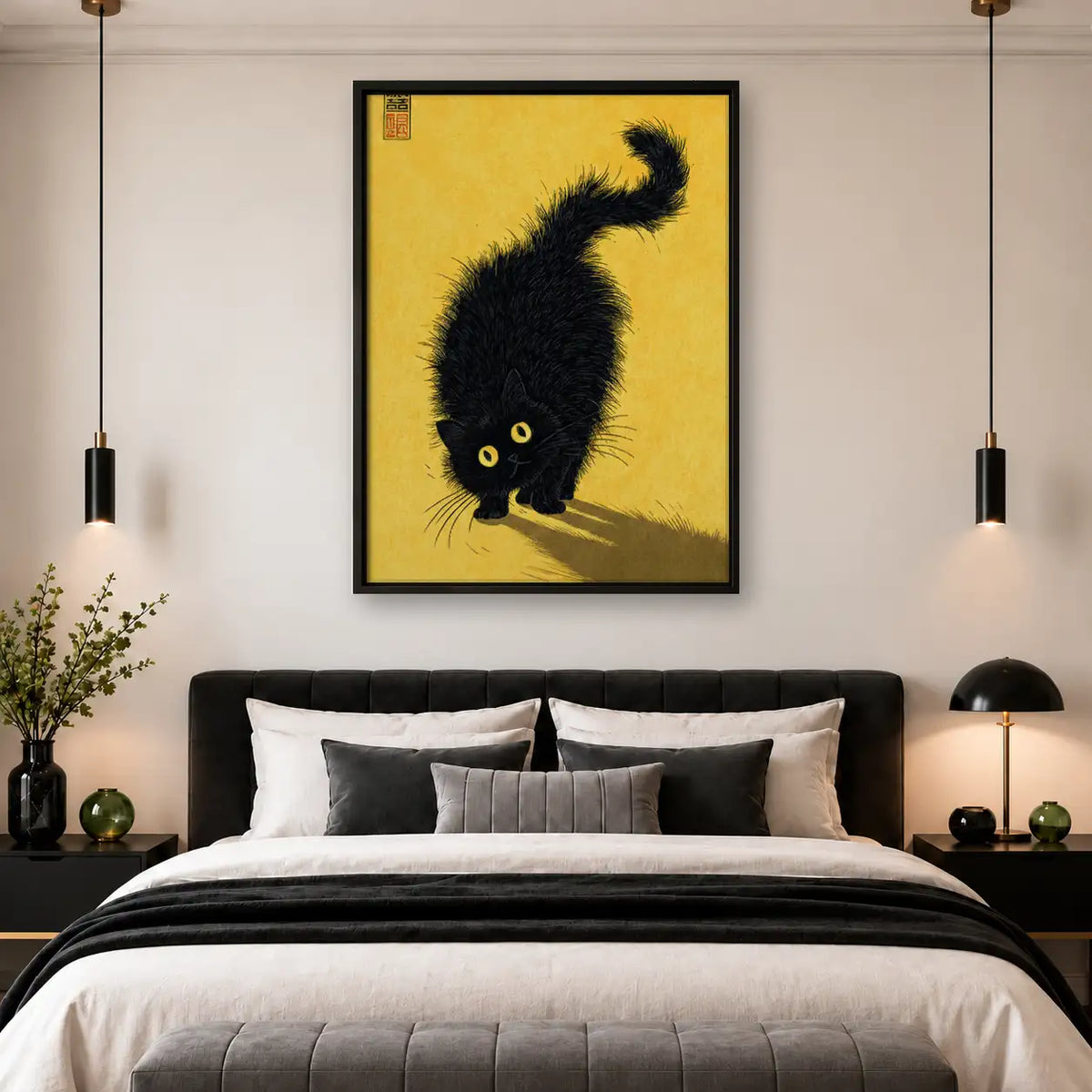 Black Cat with Golden Shadow Wall Art 4