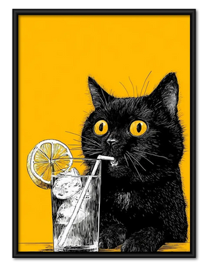 Black Cat with Lemonade Wall Art