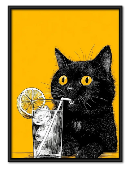 Black Cat with Lemonade Wall Art