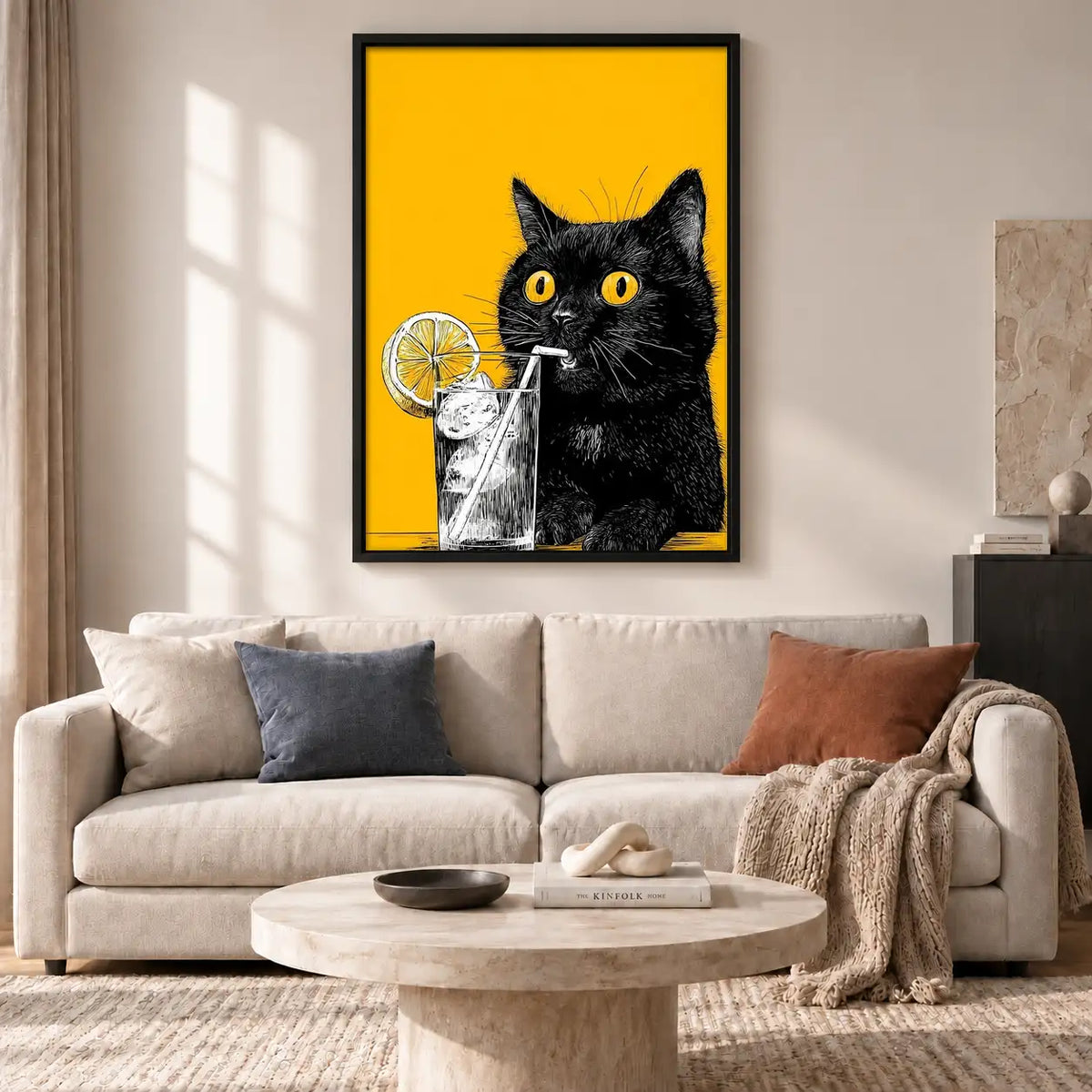 Black Cat with Lemonade Wall Art 2