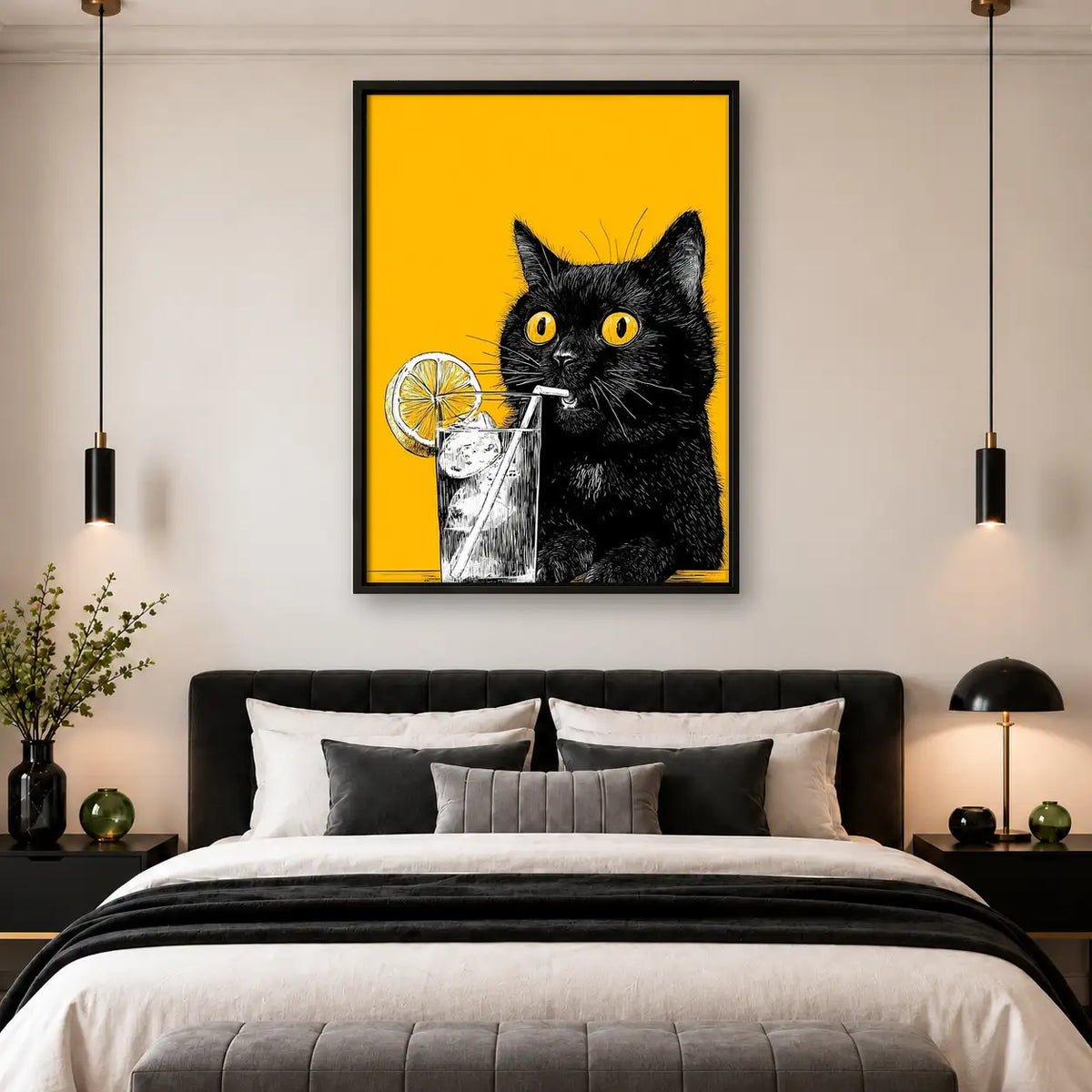 Black Cat with Lemonade Wall Art 4