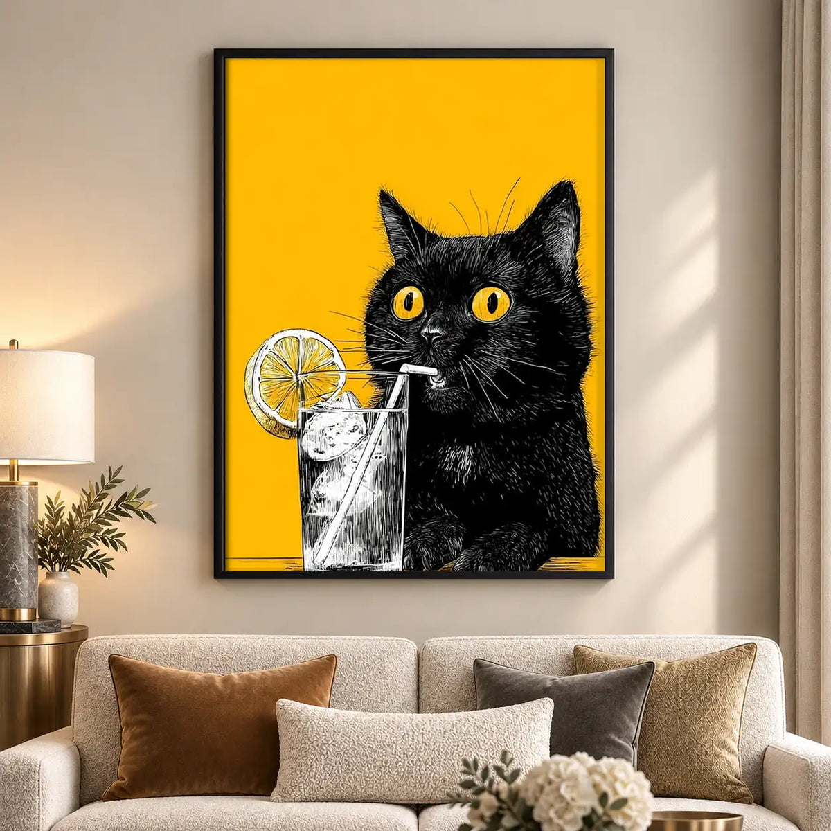 Black Cat with Lemonade Wall Art 5