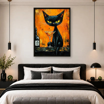 Black Cat with Martini Orange Painting Wall Art 4