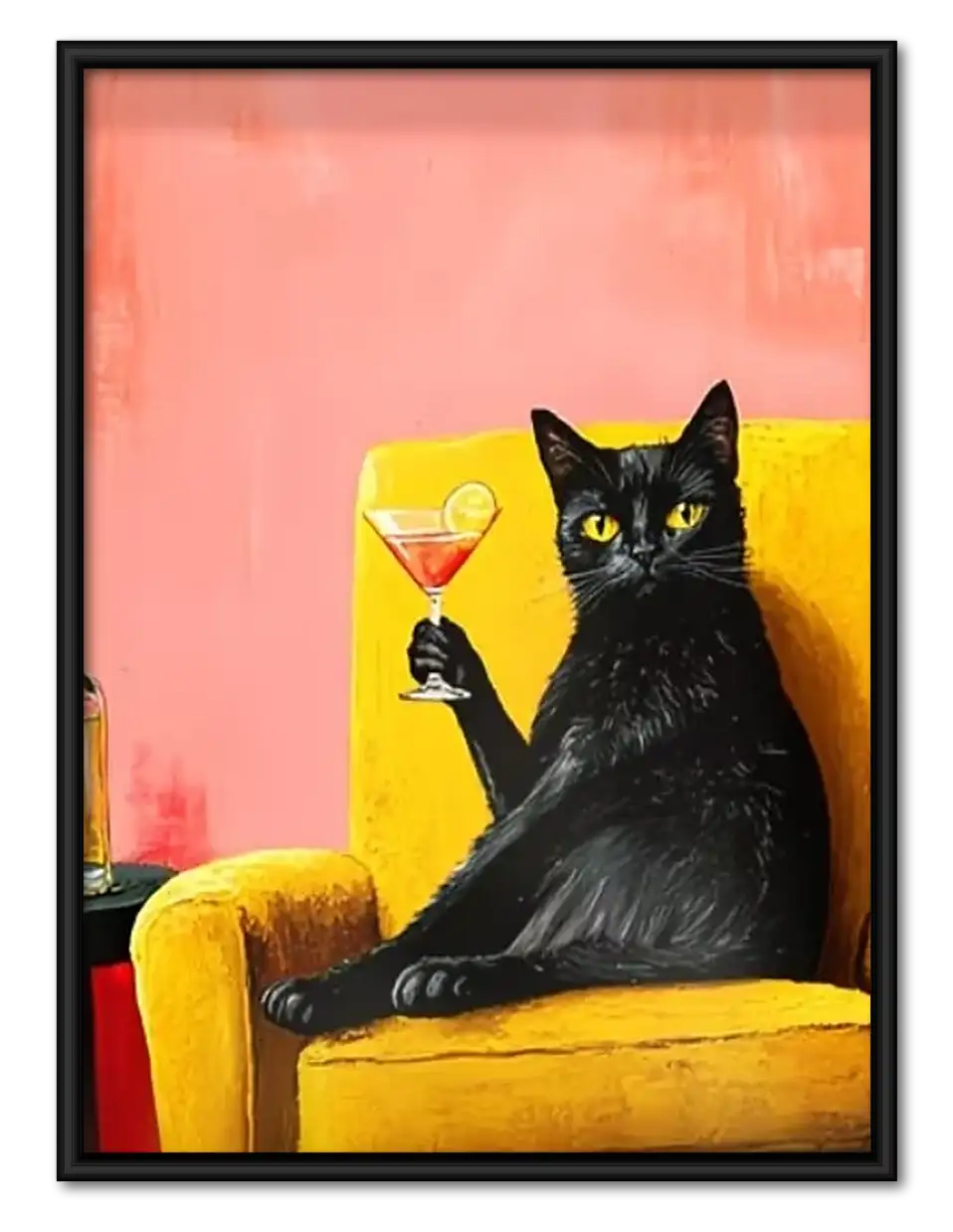 Black Cat with Martini Wall Art 1