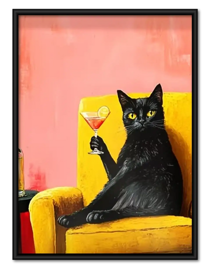 Black Cat with Martini Wall Art