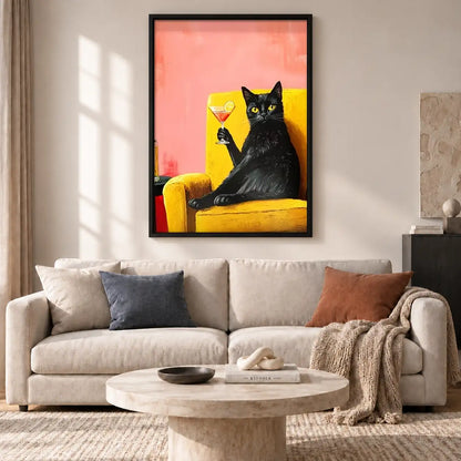 Black Cat with Martini Wall Art 2