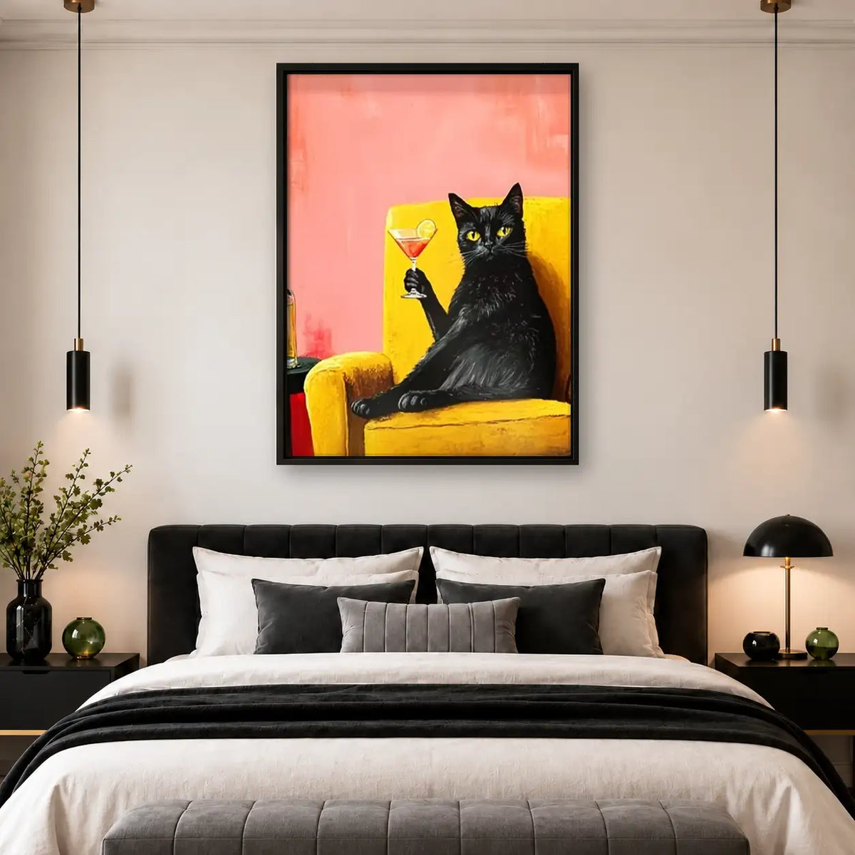 Black Cat with Martini Wall Art 4