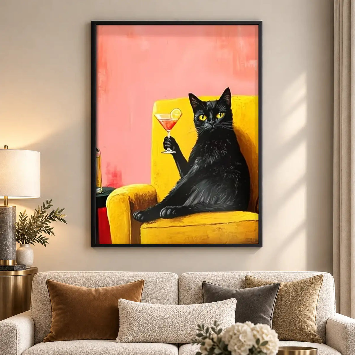 Black Cat with Martini Wall Art 5