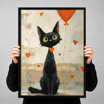 Black Cat with Orange Heart Balloon Wall Art 3