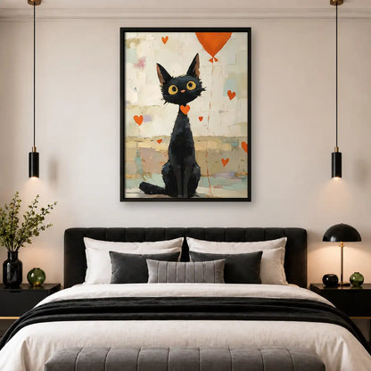 Black Cat with Orange Heart Balloon Wall Art 4