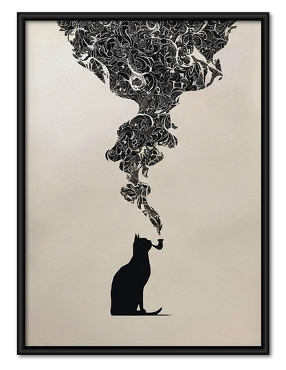 Black Cat with Ornate Smoke Cloud Wall Art 1