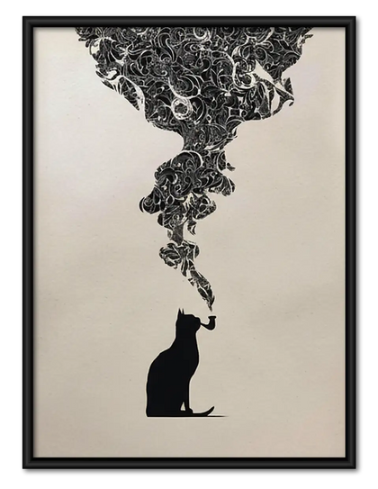 Black Cat with Ornate Smoke Cloud Wall Art