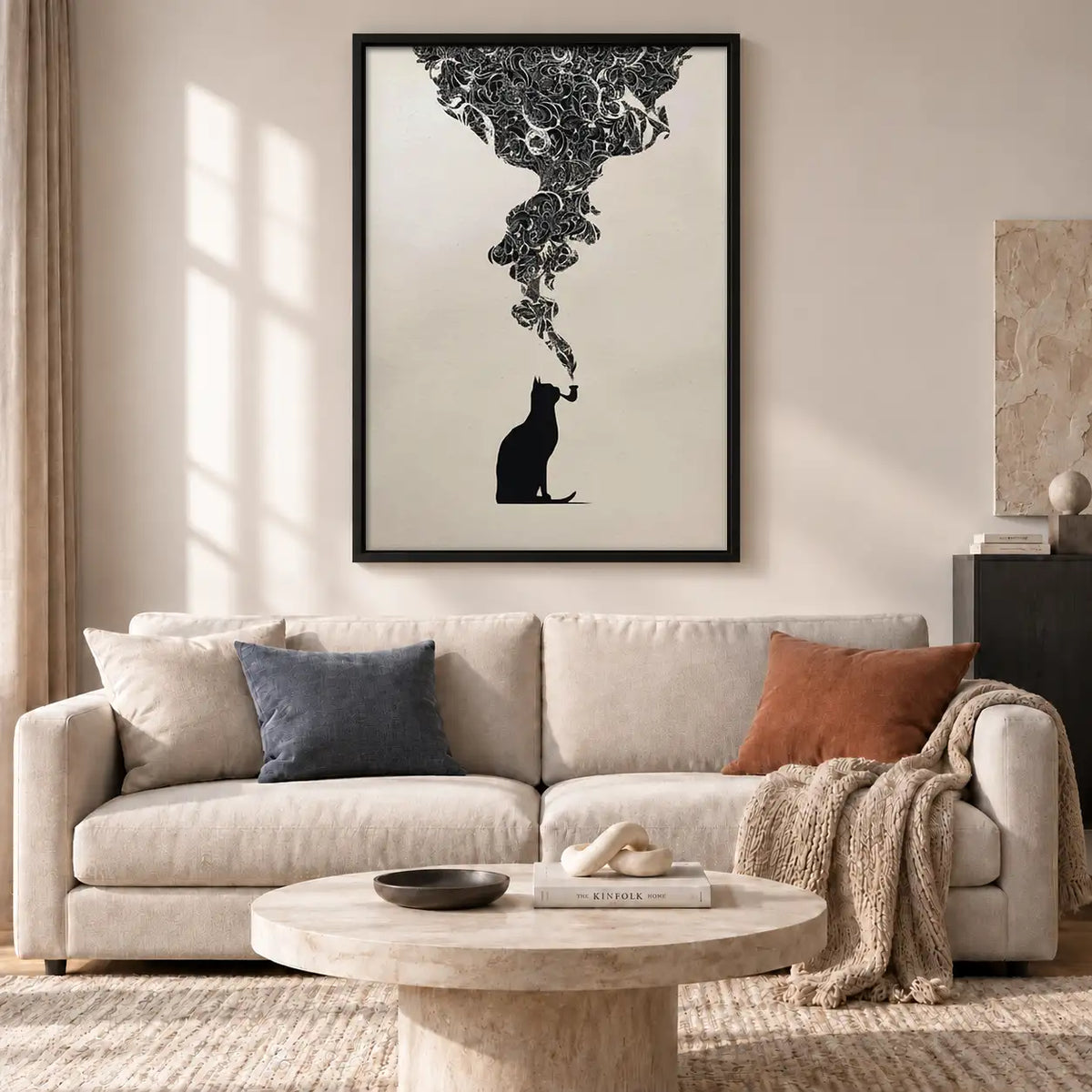 Black Cat with Ornate Smoke Cloud Wall Art 2