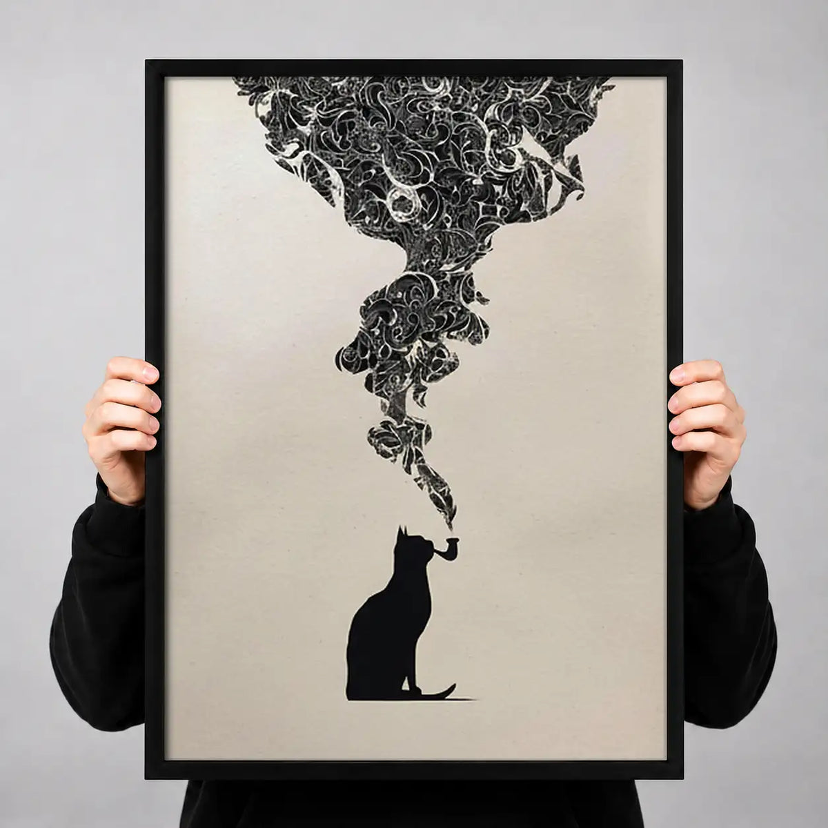 Black Cat with Ornate Smoke Cloud Wall Art 3