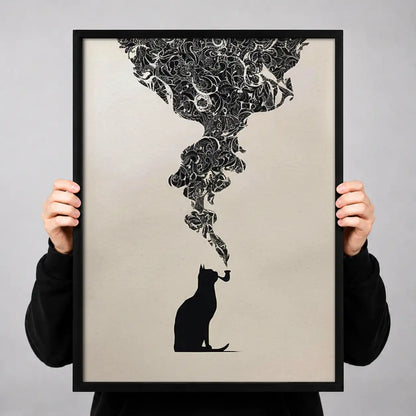 Black Cat with Ornate Smoke Cloud Wall Art 3