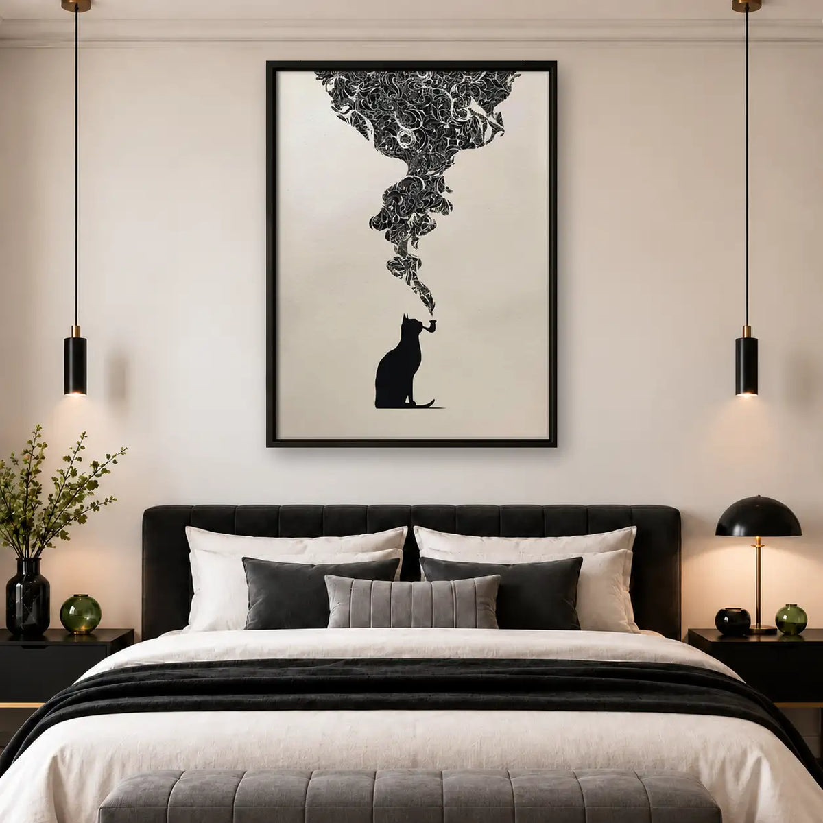 Black Cat with Ornate Smoke Cloud Wall Art 4