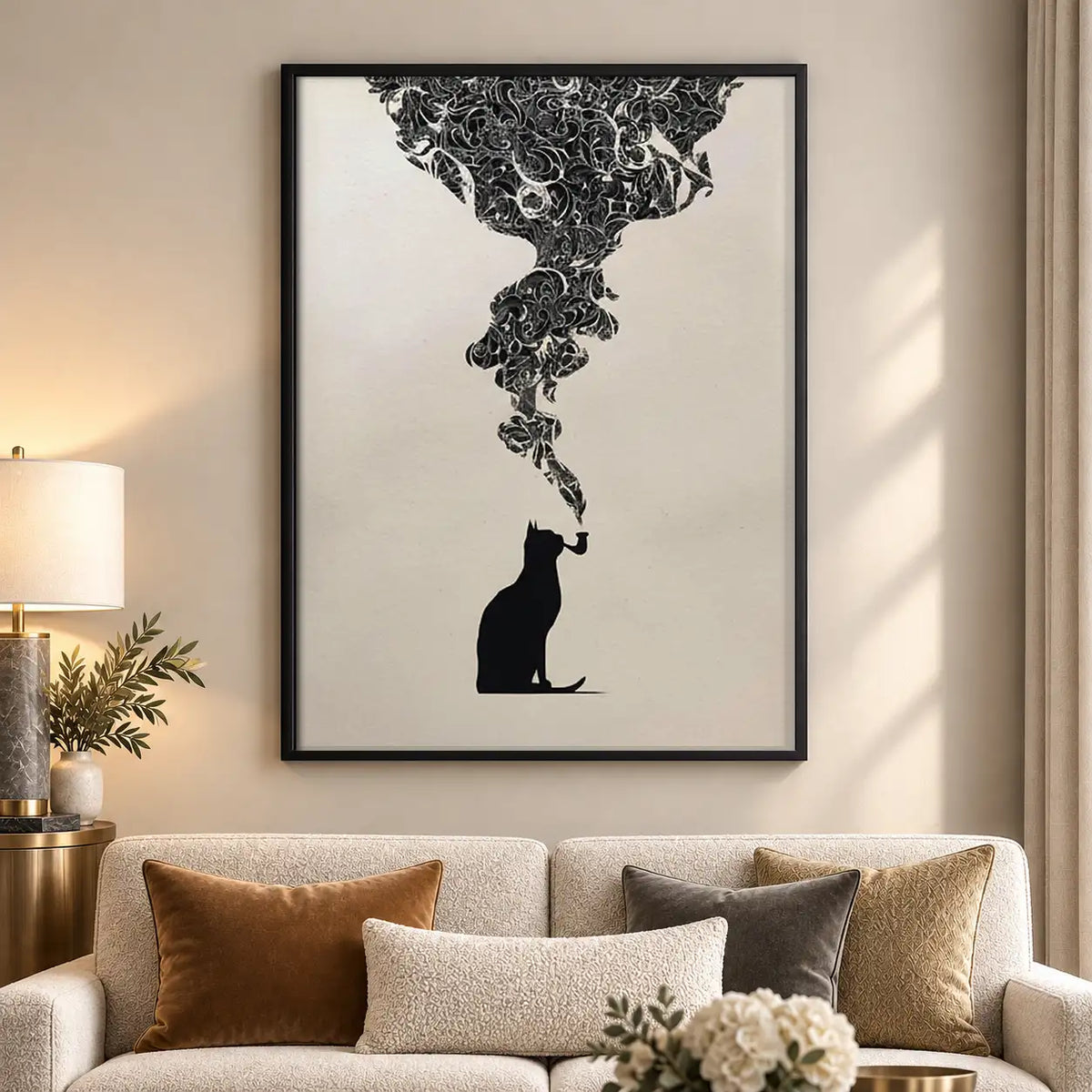 Black Cat with Ornate Smoke Cloud Wall Art 5