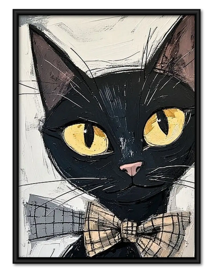 Black Cat with Plaid Bowtie Wall Art
