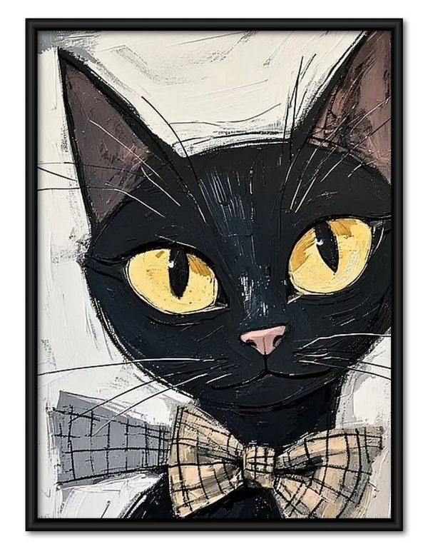 Black Cat with Plaid Bowtie Wall Art