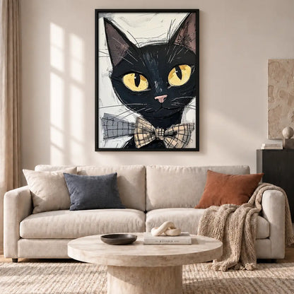 Black Cat with Plaid Bowtie Wall Art 2
