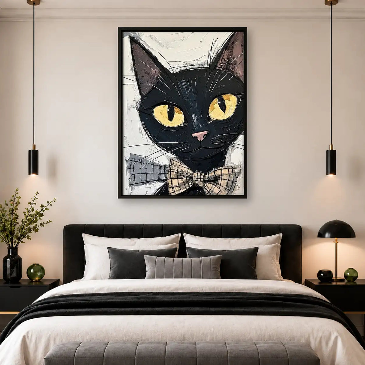 Black Cat with Plaid Bowtie Wall Art 4