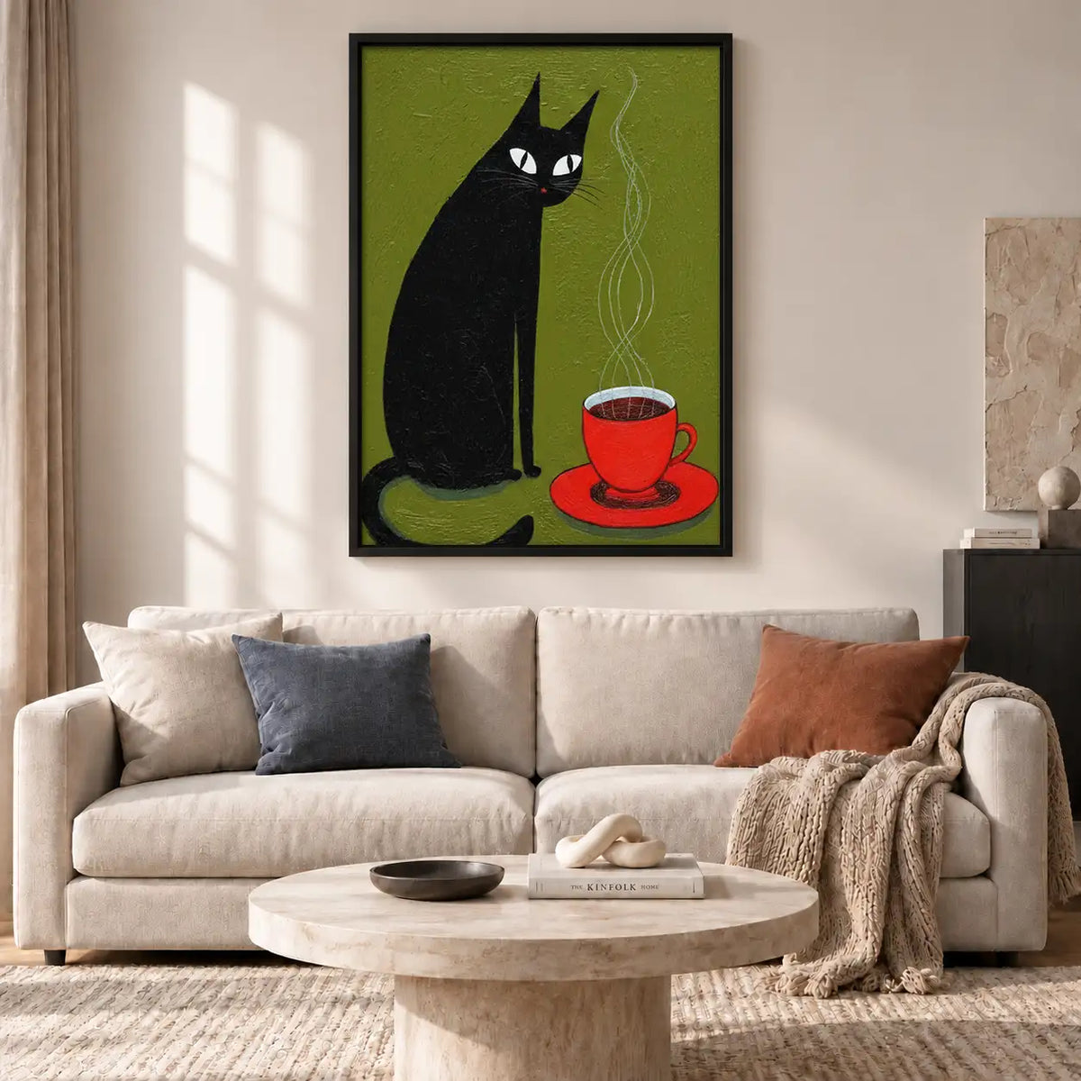 Black Cat with Red Coffee Cup Wall Art 2