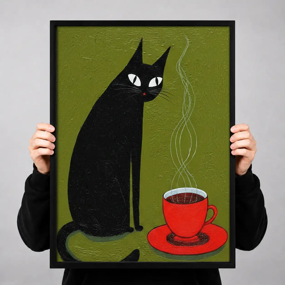 Black Cat with Red Coffee Cup Wall Art 3