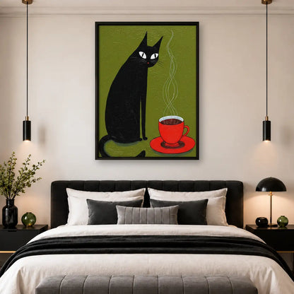 Black Cat with Red Coffee Cup Wall Art 4