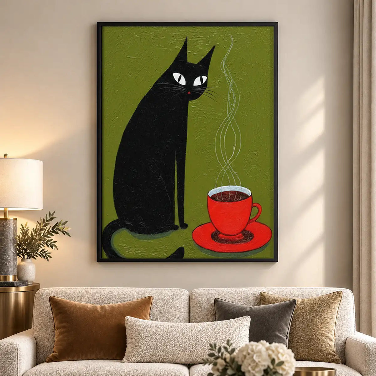 Black Cat with Red Coffee Cup Wall Art 5