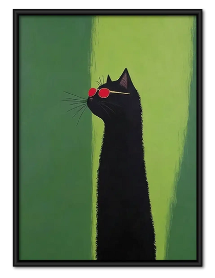 Black Cat with Red Sunglasses Wall Art