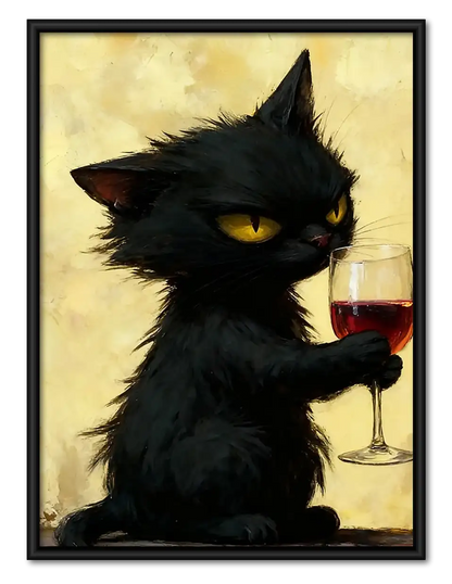 Black Cat with Red Wine Wall Art 1