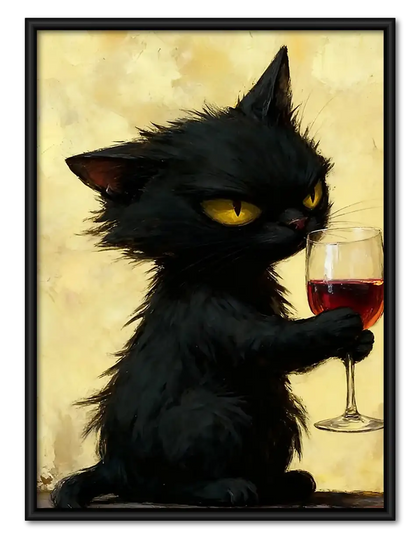 Black Cat with Red Wine Wall Art